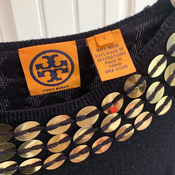 Tory Burch Navy Gold Pailette Fit & Flare Dress Sz Small - Picture 4 of 4